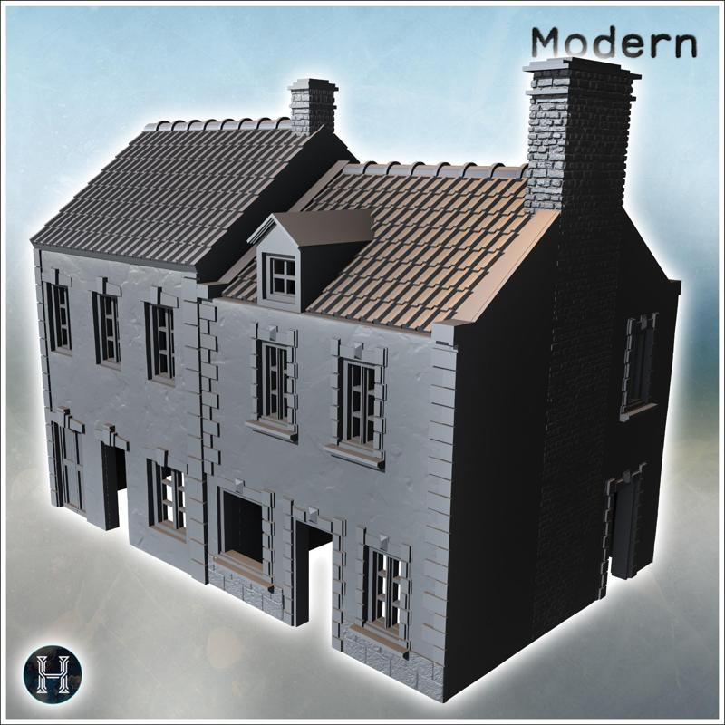 Small two-story house with a single chimney and sloped roof (Carentan, Normandy 1944, France) (17) - Modern WW2 WW1 World War Diaroma Wargaming RPG Mini Hobby