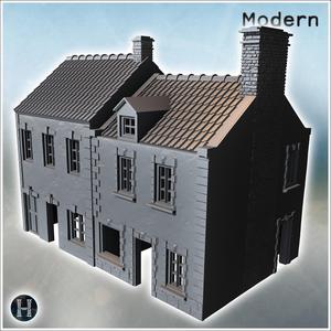 Small two-story house with a single chimney and sloped roof (Carentan, Normandy 1944, France) (17) - Modern WW2 WW1 World War Diaroma Wargaming RPG Mini Hobby