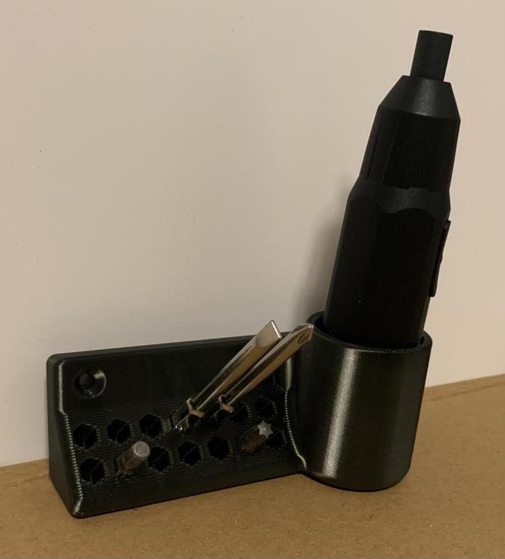 Wall mount for electric screwdriver + bits