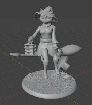 Cat witch on a broom