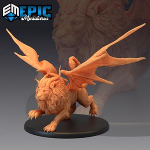 Manticore Running / Mythical Desert Creature / Winged Lion Scorpion Hybrid