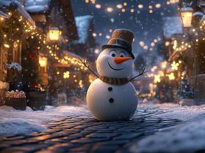 smiling snowman in village hueforge