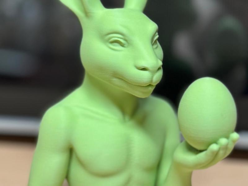 A muscular hare bust with egg