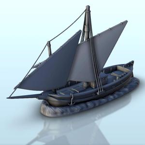 Wooden sailboat with double mast (without base) 5 - Asia Terrain Clash of Katanas Tabletop RPG terrain China Korea WW2