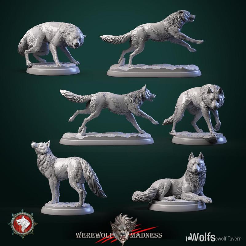 Wolves 6 miniatures set 32mm