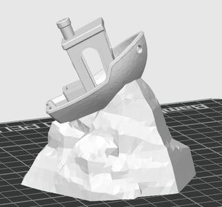 Benchy on mountain