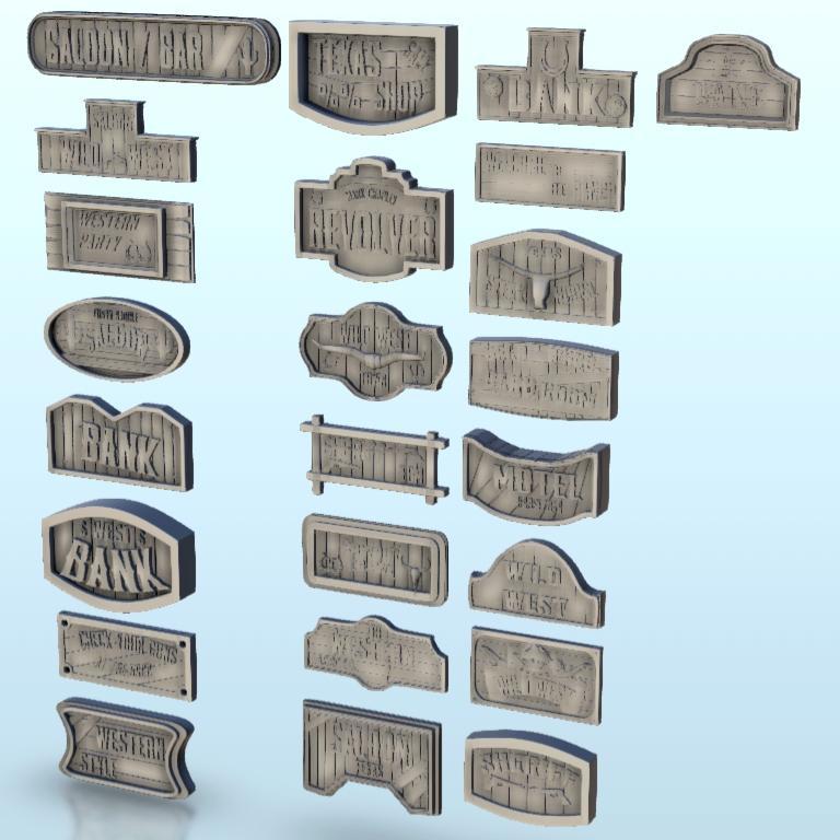 Wild West set of signs - Six Gun Sound Desperado Old Chronicles Gunfight Gutshot Blackwater Gulch Age of Sigmar Warhammer