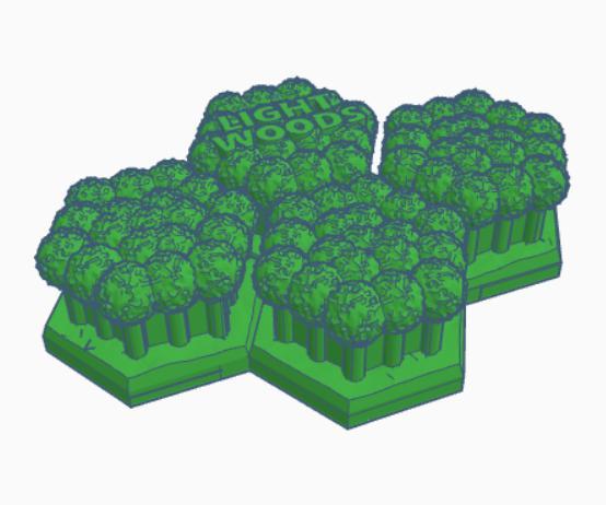 Light Forest 4 and 7 Hex Tile Clusters, Hex Map Scale & True Scale