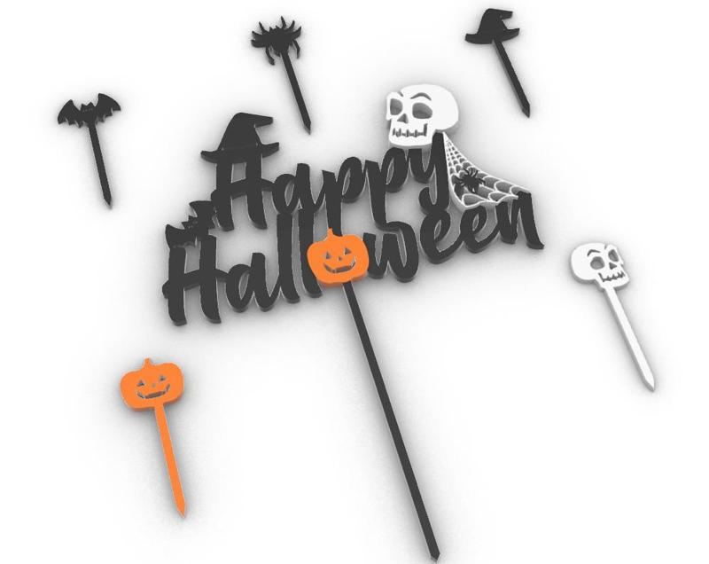 Halloween Cake Topper and 5 Cupcake Toppers