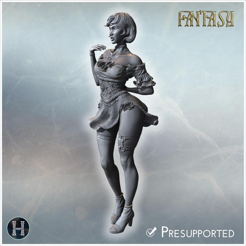 Elegant female in a detailed floral dress, wearing high heels, posing gracefully (17) - Medieval Fantasy Magic Feudal Old Archaic Saga 28mm 15mm