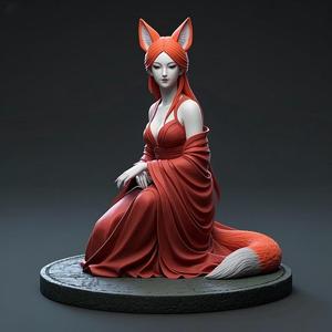 1195 COLORFUL Fox Spirit Woman in Pu Song Ling Style, beast, magic, creature, fantasy, wood, base, sword, warrior, wild, cat, monster, fox, godzilla, fair, witch, werewolf, horror, beast, gothic, troll