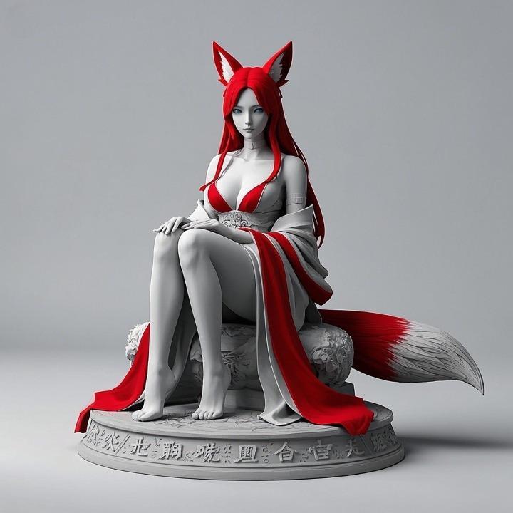 1246 COLORFUL Fox Spirit Woman in Pu Song Ling Style, beast, magic, creature, fantasy, wood, base, sword, warrior, wild, cat, monster, fox, godzilla, fair, witch, werewolf, horror, beast, gothic, troll