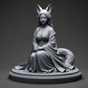 1205 Fox Spirit Woman in Pu Song Ling Style, beast, magic, creature, fantasy, wood, base, sword, warrior, wild, cat, monster, fox, godzilla, fair, witch, werewolf, horror, beast, gothic, troll