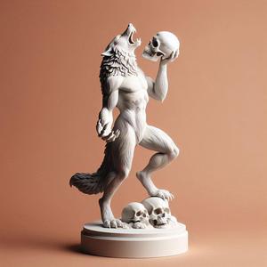 652 Ivory Werewolf Howling with Skull - 3D Model, magic, collectible, creature, dinosaur, sculpture, bear, troll, monkey, witch, club, werewolf, serpent, cat, fantasy, fair