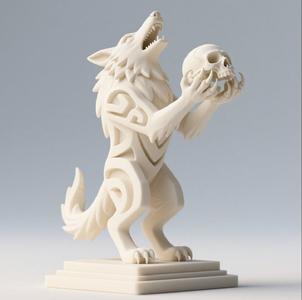 608 Totemic Werewolf Howling with Skull - Full-Body 3D Model, sculpture, statue, creature, low poly, collectible, wood, sword, base, warrior, wild, dog, dragon, dragon, dnd, cat, monster hunter, monster, totem, totemic
