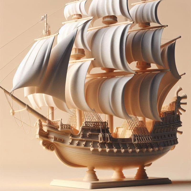 1839 Pirate Sailing Ship with Cannons - Ivory-Style Minimalist Model, ship, pirate, sailing, sails, sea, ocean, boat, magic, fantasy, wood, base, sword, warrior, wild, monster, godzilla, fair, witch, werewolf
