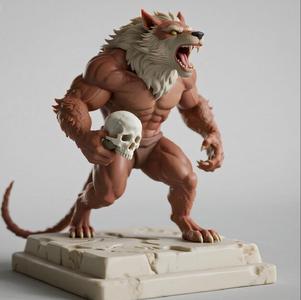 838 Ivory Werewolf Howling with Skull - 3D Model, magic, creature, fantasy, wood, base, sword, warrior, wild, cat, monster, dog, godzilla, fair, witch, werewolf, horror, beast, gothic, troll
