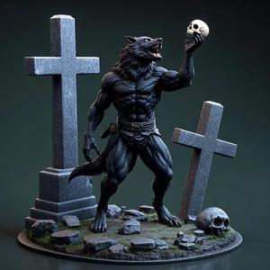 1694 COLORFUL Werewolf Howling with Skull - 3D Model, beast, magic, creature, fantasy, wood, base, sword, warrior, wild, cat, monster, dog, godzilla, fair, witch, werewolf, horror, beast, gothic, troll