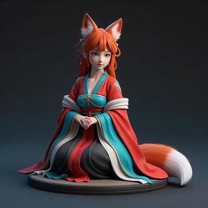 1538 COLORFUL Fox Spirit Woman in Pu Song Ling Style, magic, dragon, fantasy, wood, gnome, gorgon, warrior, wild, fox, monster, cat, dog, fair, witch, werewolf, horror, beast, gothic, troll