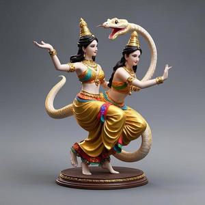 1624 Color 3D Model of a Dancing Two-Headed Snake Woman in Indian Style, magic, dragon, serpent, wood, gnome, gorgon, warrior, wild, fox, monster, cat, fair, witch, werewolf, horror, beast, snake, troll, skeleton dance