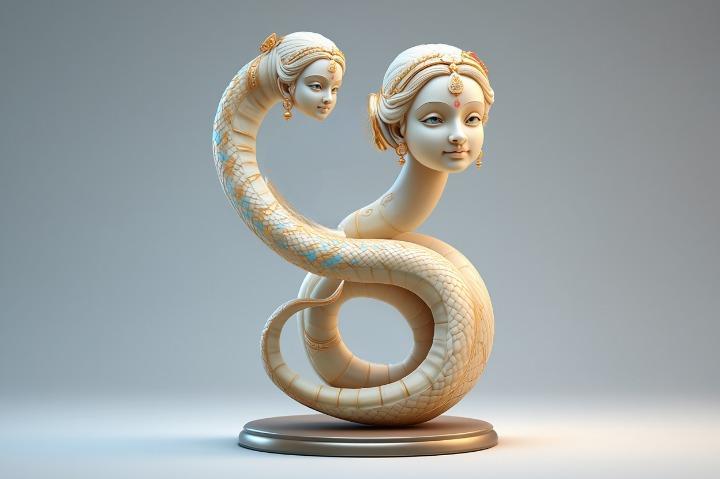 1566 Color 3D Model of a Dancing Two-Headed Snake Woman in Indian Style, magic, dragon, serpent, wood, gnome, gorgon, warrior, wild, fox, monster, cat, fair, witch, werewolf, horror, beast, snake, troll, skeleton dance