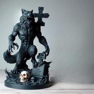 1115 COLORFUL Werewolf Howling with Skull - 3D Model, beast, magic, creature, fantasy, wood, base, sword, warrior, wild, cat, monster, dog, godzilla, fair, witch, werewolf, horror, beast, gothic, troll
