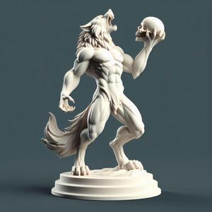 508 Ivory Werewolf Howling with Skull - 3D Model, fantasy, art, sculpture, model, animal, 3d model, statue, creature, magic, 3d print, collectible, cat, bear, witch, dinosaur, wooden, dragon, club, fairy