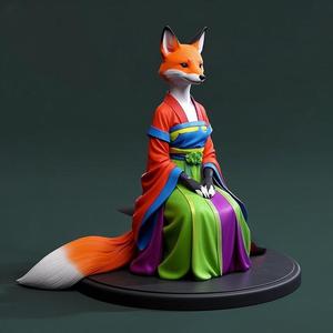 1306 COLORFUL Fox Spirit Woman in Pu Song Ling Style, beast, magic, creature, fantasy, wood, base, sword, warrior, wild, cat, monster, fox, godzilla, fair, witch, werewolf, horror, beast, gothic, troll