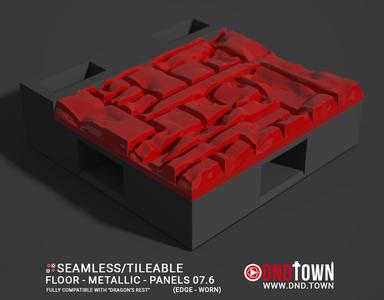 Floor - Metallic - Panels - Wall Edge 07.6 (WORN/DEEP) - 3D Modular Dungeon Tile - DnD Town Minis (www.dnd.town)