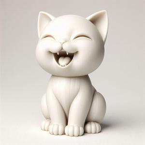 492 Laughing Kitten - 3D-Printed Ivory-Style Statue, creature, dinosaur, sculpture, monkey, witch, serpent, fantasy, art, wooden, dragon, dnd, cat, monster hunter, dog, totem, totemic