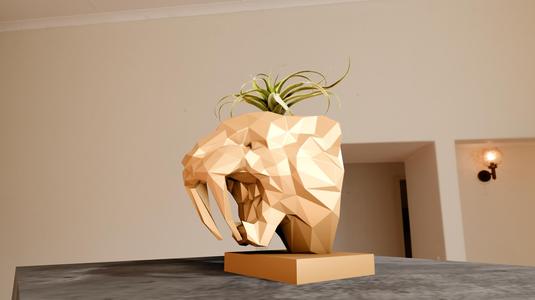 sabre tooth tiger bust planter pot flower vase low poly stl