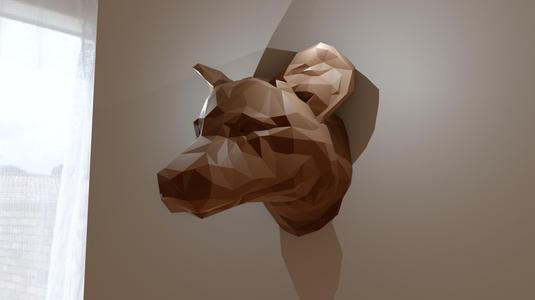 Tasmanian tiger dog head wall mount low poly stl