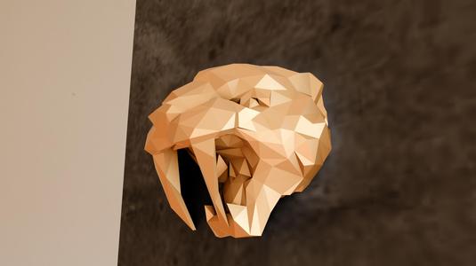 sabre tooth tiger wall mount head decor low poly stl