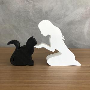 Girl and her cat(straight hair) for 3D printer or laser cut