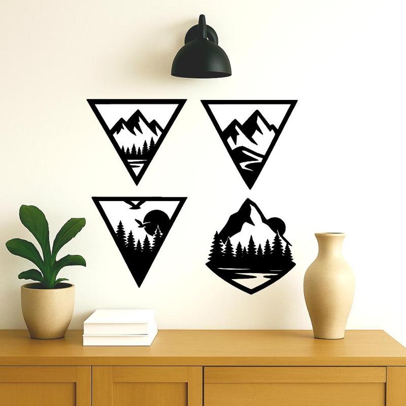 Set of 4 triangular mountain wall decorations, bird