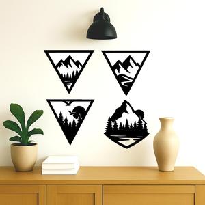 Set of 4 triangular mountain wall decorations, bird
