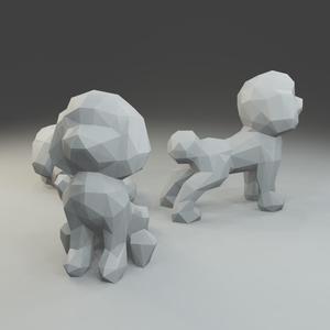Low polygon toy poodle 3D print model  in three poses