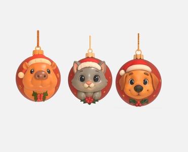 Cute Christmas tree ornament (capybara, cat and dog)