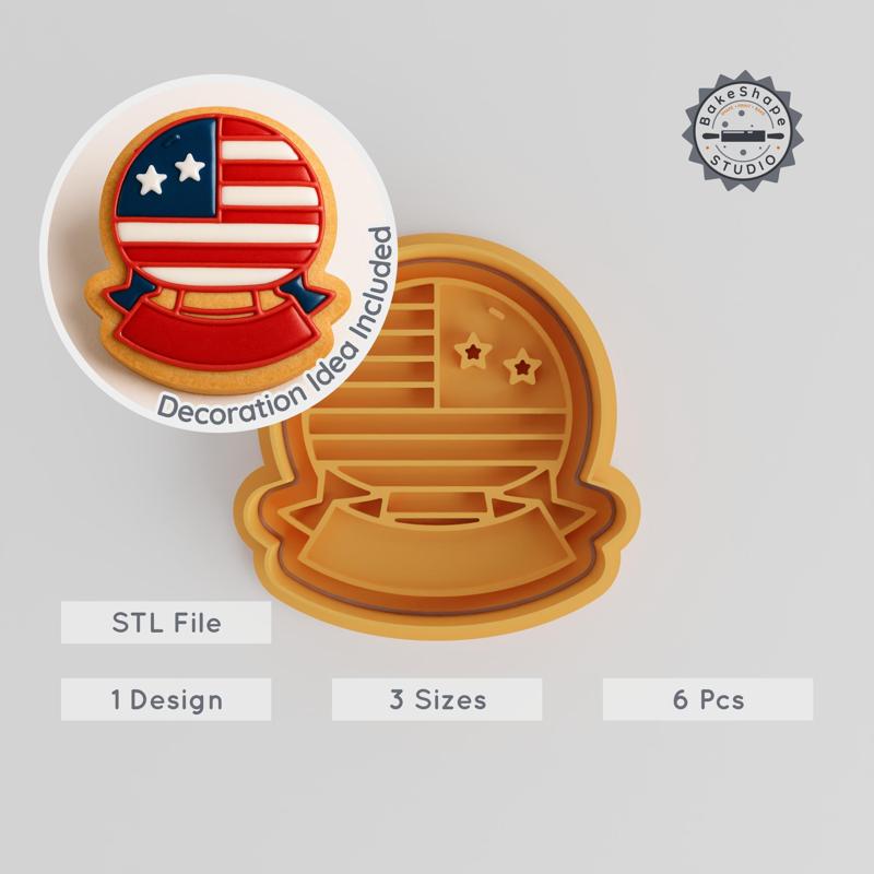 4th of July Cookie Cutter & Stamp Set, Independence Day Stars and Stripes, 6 Pieces, S/M/L Sizes
