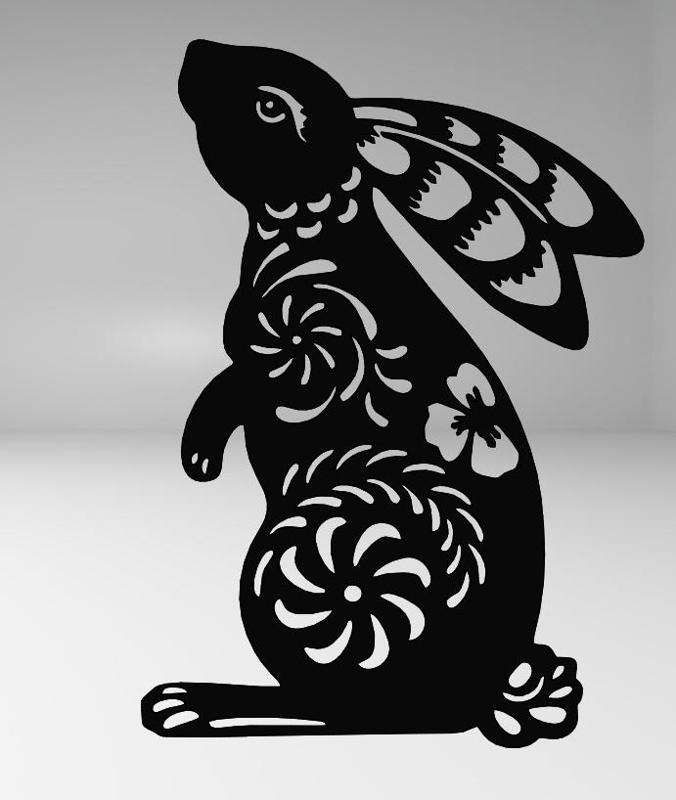 Easter Bunny with Floral Pattern - Line Art