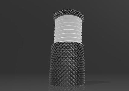 HEIGHT-ADJUSTABLE LIGHT FIXTURE IN THE SHAPE OF A KNURLED SCREW WITH A VERY MODERN AESTHETIC AND MINIMALIST DESIGN WHERE THE LIGHT CAN BE ADJUSTED ACCORDING TO ITS DEPTH.