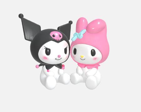 Chibi Kuromi & My Melody Sitting - 3D Printable Figure