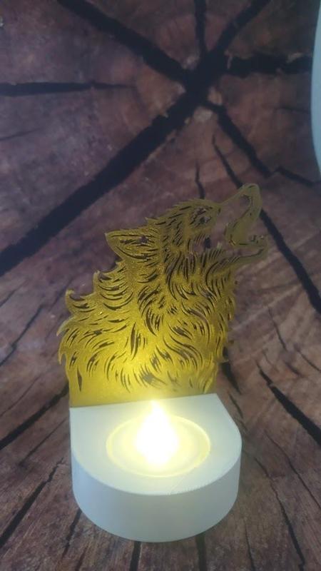 Howling Wolf Tea Light Candle Holder