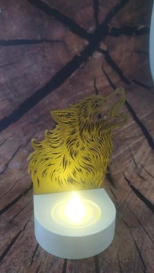 Howling Wolf Tea Light Candle Holder