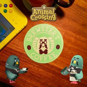 Animal Crossing - Brewster's Coffee Coaster ☕🍵🐦🌳🍃🏡🎮