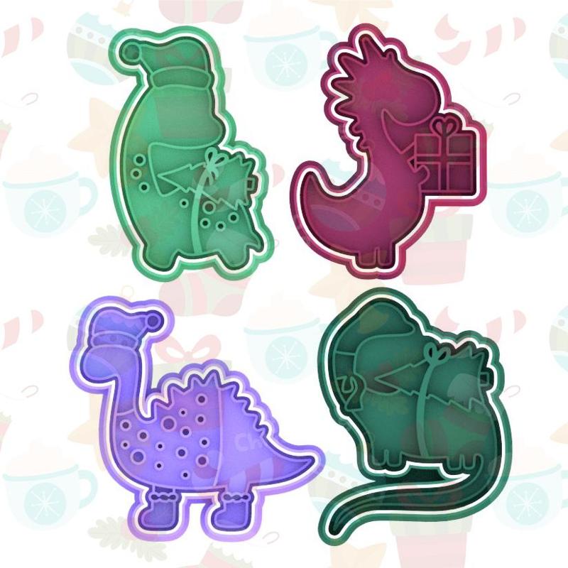 Christmas dino cookie cutter set of 4