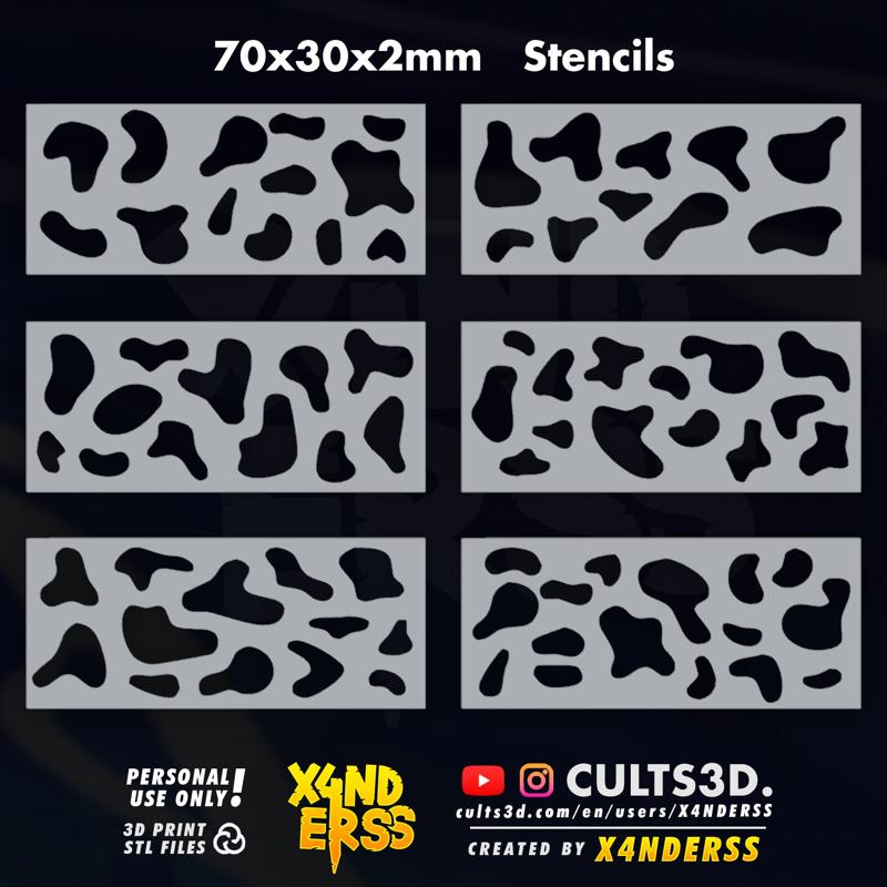 X4NDERSS x6 Stencils 70x30x2mm Set 3 - [TAGS: Camouflage Military Scale Miniature STL War Special Forces Tactical Army soldier Marine Infantry Camo]