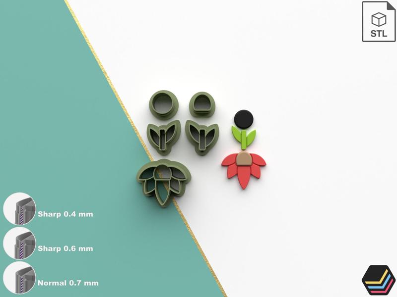 Polymer Clay Cutters Flower Dangle J2 | 5 Size 3 Cutter Versions | Floral Cutter | Digital Files for 3D Printing