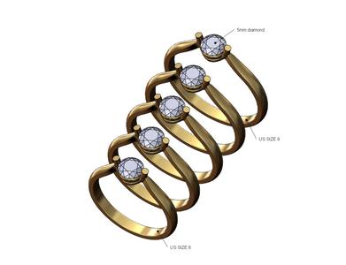 Solitaire 5mm diamonds ring Us sizes 6to10 3D print model
