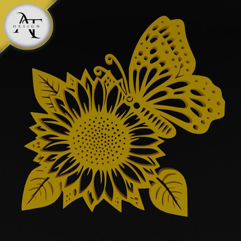 Flower with butterfly - Silhouette - 2D Wall Art Decor